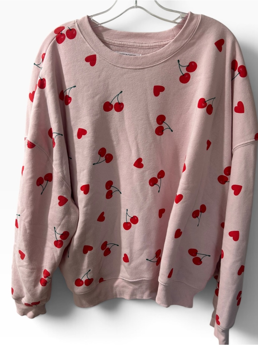 Grayson Threads Pink Crewneck Sweatshirt with Red Cherry Print